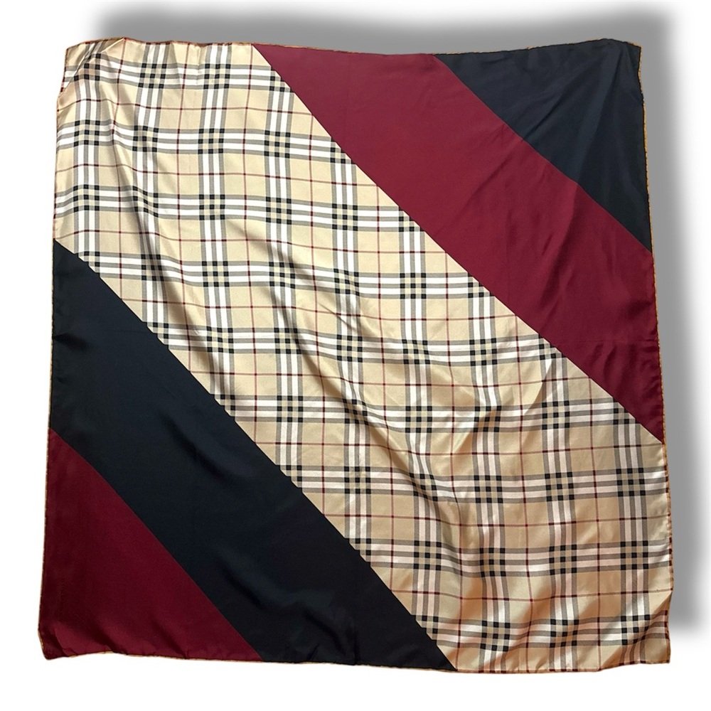Burberry Nova Check and Burgundy Silk Square Scarf - Brand New